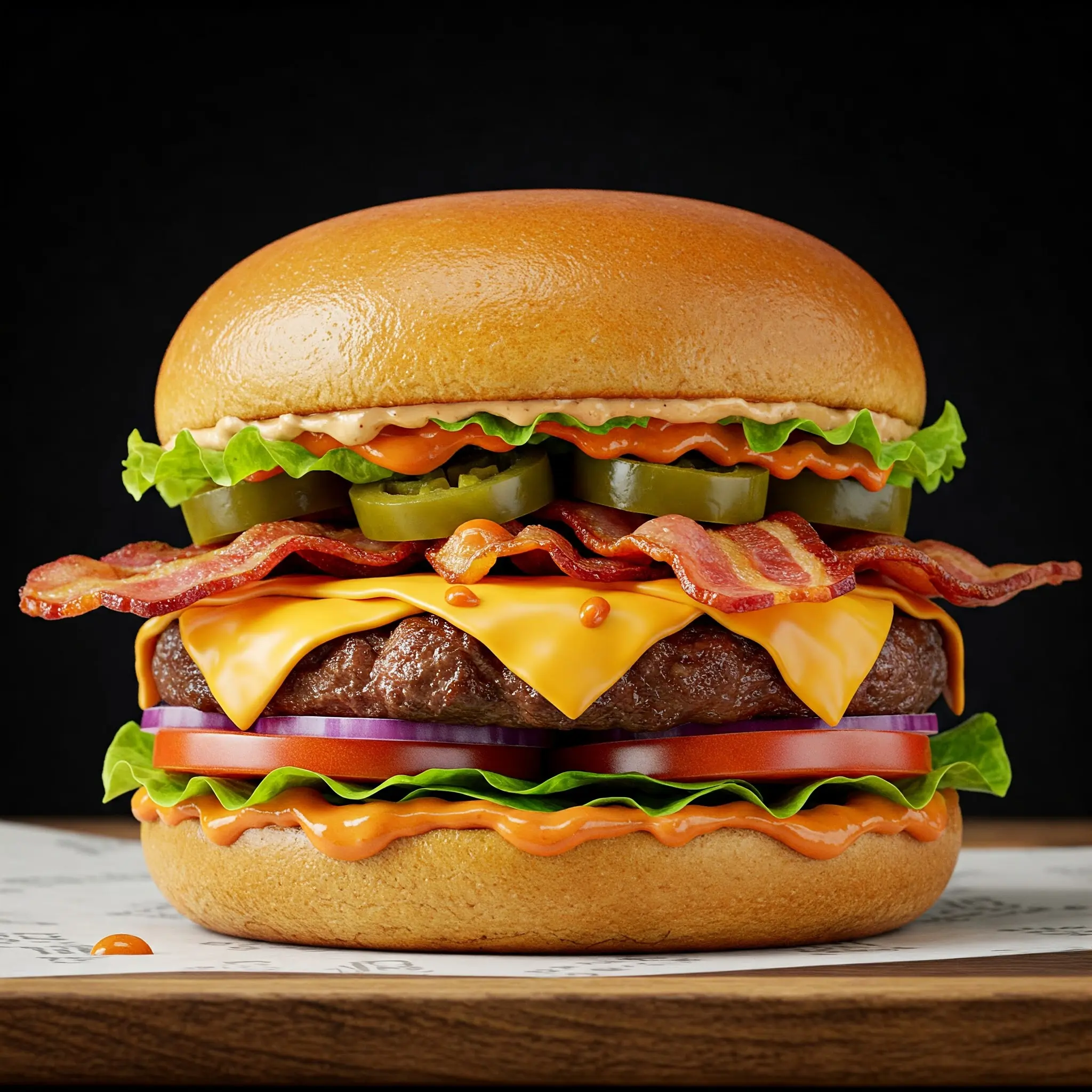 ai jalepeno bacon sriracha burger